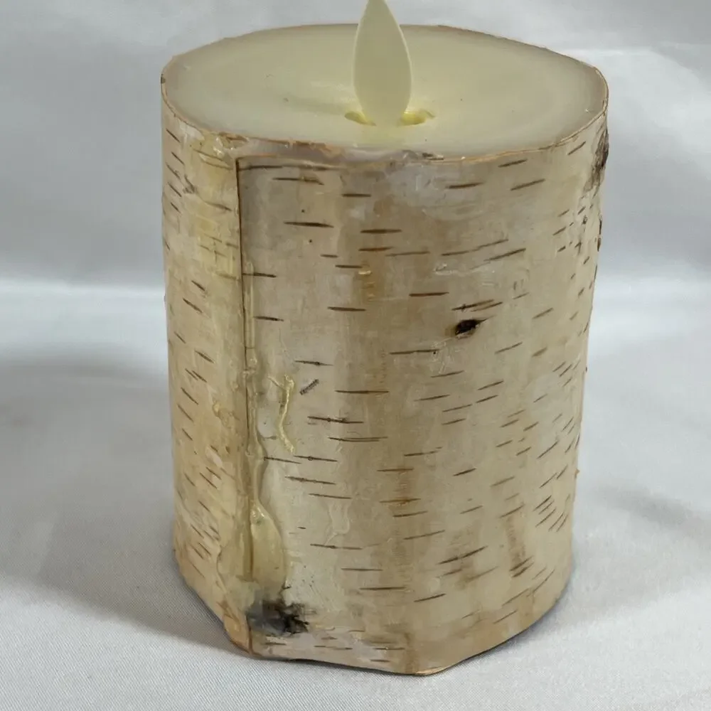 Luminara Real Bark Wrapped Battery Operated Flameless Wax Candle 3x4